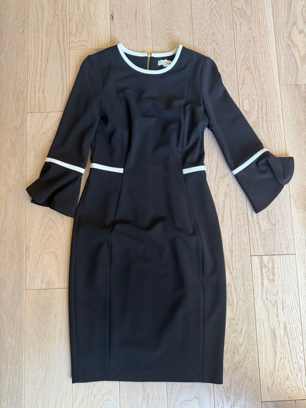 Black Dress with White Trim - Calvin Klein Classic Sheath Dress